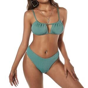 ZAFUL Women's medium Elastic Strap Ruched Bandeau Bikini Set Swimsuit​​​